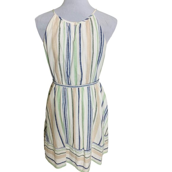 Miami Ivory Striped Halter Dress Size L Belted Linen Blend Cruise Vacation - Picture 10 of 16